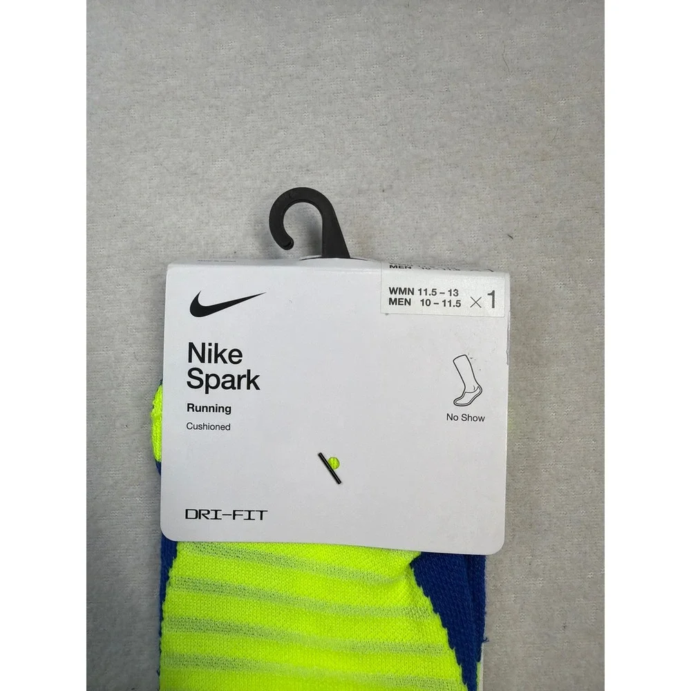 Nike Spark Running Cushioned No Show Socks Volt yellow Blue Mens 10-11.5 NWT